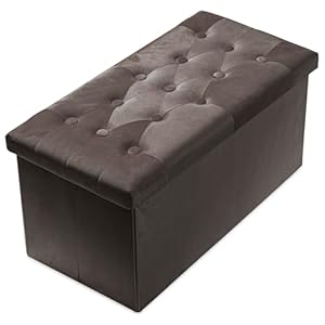 PRANDOM Extra Large Ottoman with Storage [1-Pack] Velvet Folding Small Square Foot Stool with Lid for Living Room Bedroom Coffee Table Dorm Toy Dark Coffee 30.5x15x15 inches