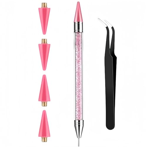 SinceReal 6 Pcs Rhinestone Picker Tool Rhinestone Picker Dotting Wax Pen Dual-Ended Rhinestones Applicator Nail Art DIY Tools with 4 Extra Wax Tips and 1 Tweezer