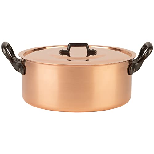Cuisine Romefort | Kupfertopf verzinnt mit Gusseisengriff und Deckel Ø 28 cm | traditioneller Schmortopf aus massivem Kupfer | Bratentopf aus Frankreich ideal für Suppen und Eintöpfe (28 cm) Cover