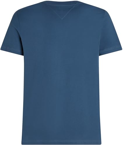 Tommy Hilfiger Camiseta de Manga Corta para Hombre con Cuello Redondo Y Logotipo Tommy, Azul (Aegean Sea), L
