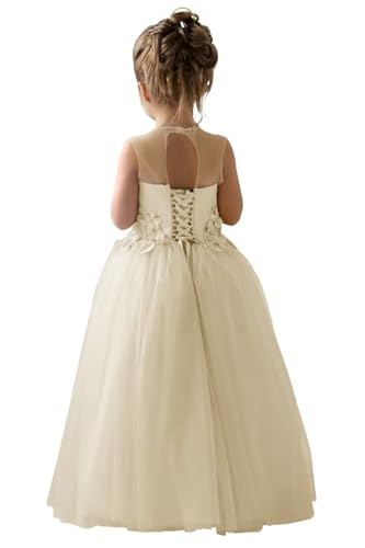 Tulle Appliques Flower Girl Dress Princess Sleeveless Ball Gown Birthday Gown for Prom Floor-Length Pageant Dress2