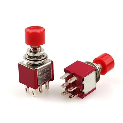 Interruptor pulsador momentáneo 6 pines CA 250V con contacto 1 NA NC color rojo