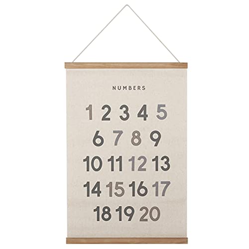 Image of Bon et Beau 16 x 24 Inch Embroidered Number Poster Framed with Wood Hanger - Neutral Gray Wall Décor for Boys Nursery, Bedroom, Playroom, Toddler and Kids Room
