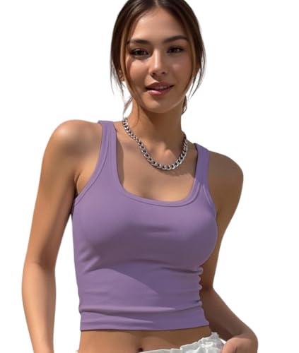 Image of JC JUMMY COUTURE Cotton Solid Square Neck Sleeveless Crop Top for Women | Regular Fit Ribbed Tank Top | Casual Summer Wear for Girls & Woman | Trendy Crop Tank Tops