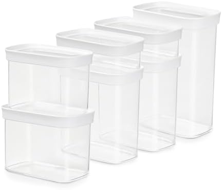 Emsa Optima 7-teiliges Trockenvorratsdosen-Set, 2 x 0,45, 2 x 1, 2 x 1,6, 2,2 Liter, rechteckig, 100 Prozent sicher, hygienisch, platzeffizient, Frischedichtung, transparentes Desi