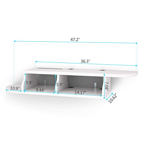 Modern Floating TV Stand Shelf, Wall Mounted Media Console, Television/Audio/Video Console Media Storage Component Shelves for Xbox/Routers/Remotes/DVD Players (White)