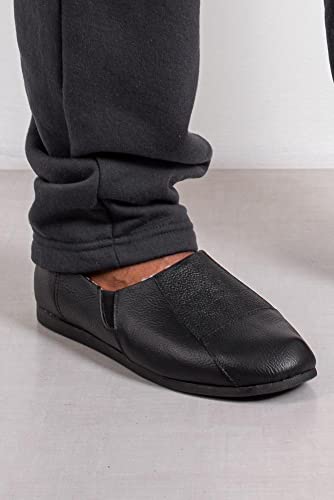 Sapatilha pantufa em couro unissex forrada com pelo 6103-46 - Preto