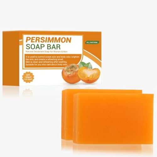 Jabón de caqui contra el olor corporal. Jabón desodorante natural con té verde y aceite de coco. Elimina el fuerte olor bajo las axilas, en los pies y en las zonas íntimas. Para hombres y mujeres (2