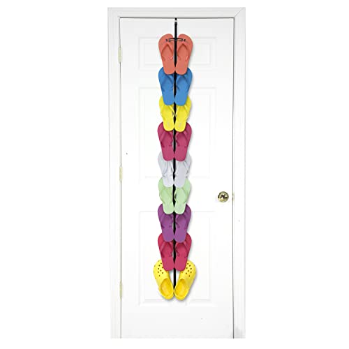 Perfect Curve Flip Flop Rack Organizer | Holds 9 Pairs | Over Door Organizer | Space Saving Shoe Rack | Adjustable Hooks | Organize Flip Flops, Crocs and Oofos | Black
