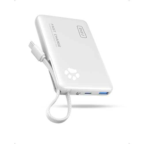 INIU Portable Charger, Slim 45W 10000mAh Power Bank with Build in USB-C Cable for Travel, Fast Charging USB C in&Out Battery Pack, External Phone Char