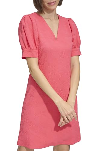 Image of Tommy Hilfiger Women's Short Puff Sleeve V-Neck Shift Mini Dress