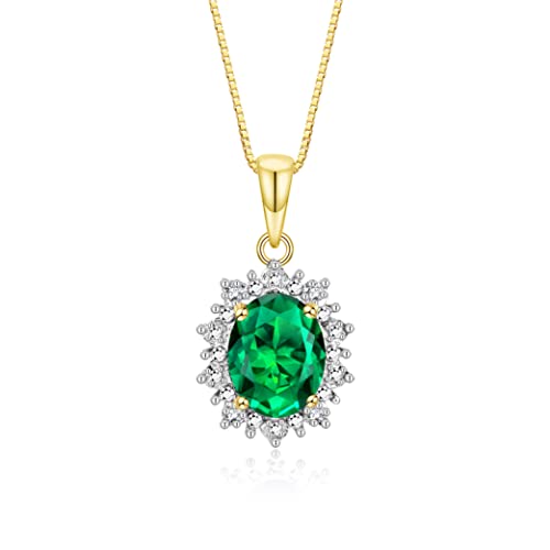Image of Rylos Women's Yellow Gold Plated Silver Princess Diana Ring & Pendant Set. Gemstone & Diamonds, 9X7MM Birthstone. Matching Friendship Jewelry, Sizes 5-10.