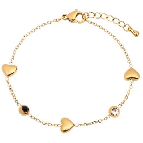 Image of 18K Gold Plated Stainless Steel Dainty Charms Colorful Crystal Birthstone Bracelet Minimalist Cute Jewelry for Women