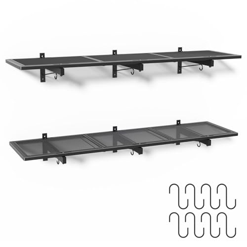 Mogbhw 2 Pack Garage Wall Shelving 1x3.85ft Heavy Duty Garage Shelving Wall Mounted 320 lbs Load Capacity Black Garage Storage Shelves Floating Shelves for Basement Shop Shed
