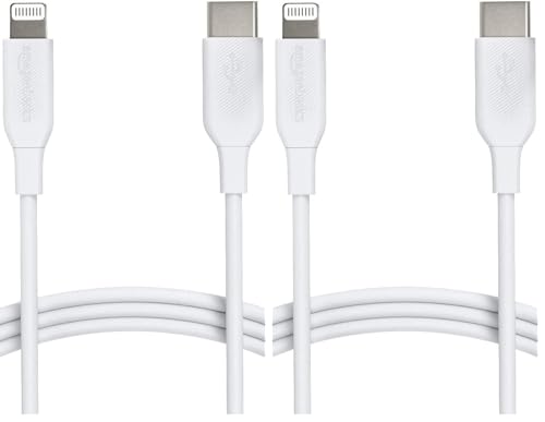 Image of Amazon Basics USB-C to Lightning Charger Cable, Apple MFi Certified for iPhone 14 13 12 11 X Xs Pro, Pro Max, Plus, iPad, Fast Charging, High Speed Data Sync, 6 ft, White (Pack of 2)