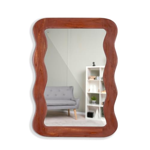 Image of FURNWEAVE Jevar Antique Wall Mirror - Premium Solid Wood Frame | Modern Wall Mounted Decorative Mirror for Living Room | Handcrafted Wall Hanging Mirror for Bathroom Wall & Room Corner | Natural