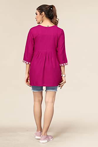 Image of Winza Designer Rayon Chikankari Embroidered Short Kurti | Plus Size Kurta Tunic Top