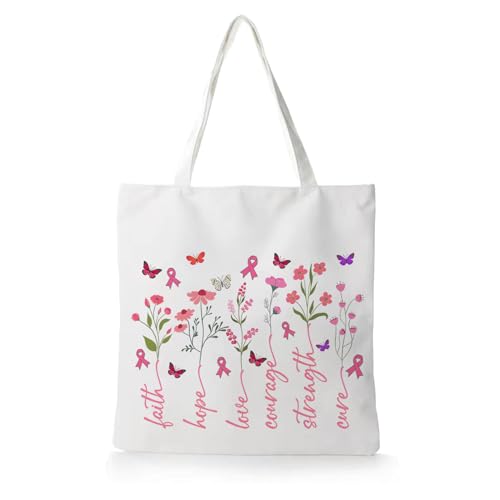 KAOWT Floral Christian Breast Cancer Gifts for Woman Women Chemo Bag and Tote for Women Chemo Bag Must Haves Breast Cancer Awareness Awareness Accessories Survivor Gifts Tote Bag