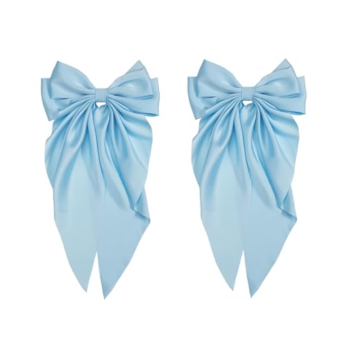 2 Pinzas de Pelo con Lazo Jumbo de Satén Seda, Clips franceses metálicos grandes para Mujeres y Niñas, Azul Claro miniatura 1