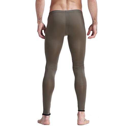 Calça legging masculina K-Men de seda gelo cintura baixa justa de malha e calça comprida, Army Green