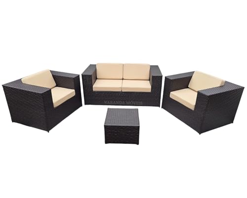 Conjunto Sofá E Poltronas Fibra Sintética Área Externa