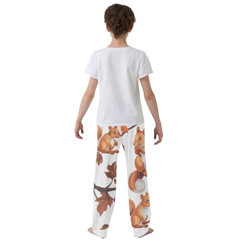 ZZXXB Squirrel Autumn Leaves Boys Long Pants Soft Trousers Elastic Waist Kids Lounge Bottoms with Pockets S-XL3