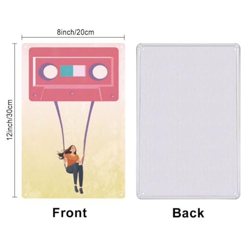 SUPERDANT Swing Girl Tin Signs Music Tape Metal Sign Poster Funny Vintage Wall Art Plaque Home Wall Decor for Kitchen Man Cave Garage Bar Pub Living Room Bedroom Decoration Outdoor Gifts