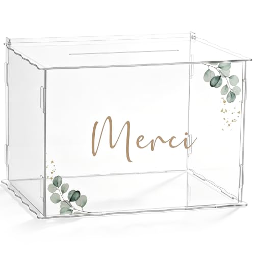 BBTO Urne de Baptême en Acrylique Merci Boîte à Cartes de Mariage Cagnotte Boite à Cadeau de Baptême Urne d’Anniversaire Tirelire Décorative de...