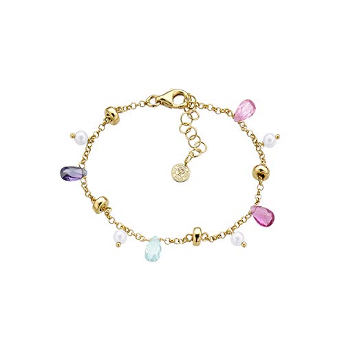 Duran Exquse Bracciale collezione Euforia realizzato in argento 925, placcato oro giallo con dettagli in perle, quarzo rosa, colore tormalina, ametista e topazio