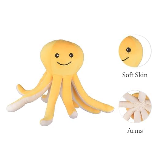 Image of Yellow Octopus Plush Soft Toy for Kids - 30cm Stuffed Animal | Cute & Cuddly Sea Animal Toy for Boys & Girls | Birthday Gift