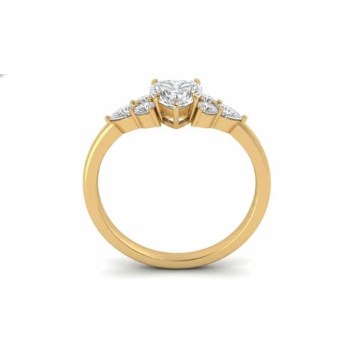 Image of Choose Your Color Heart Shape Accented 14k Yellow Gold Plated Engagement Ring Side Stone Daily Wear Chakra Healing Party Wear Birthstone Engagement Rings : US Size 4 to 12