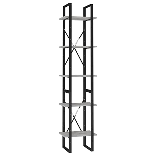 Eleganz Estantería con 5 compartimentos, color gris hormigón, 40 x 30 x 175 cm, de madera y metal, moderno sistema de estanterías para salón, oficina o dormitorio, solución de almacenamiento estable