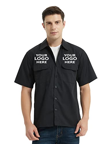Camisa de trabajo personalizada Uniforme Transferencia de calor Ropa de trabajo bordada Agregue su logotipo Negro-Negro-XL