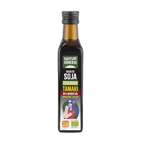 NaturGreen - Salsa De Soja Tamari Bio, 250 ml, Contenido Reducido en Sal, Sabor Suave y Exotico, Ecológica, Vegano, Sin Lácteos, Ideal Para Cocina Asiática