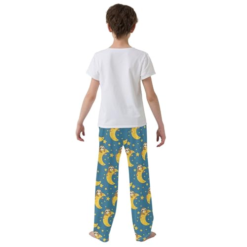 ALAZA Sloth Moon Stars Blue Background Pajamas Bottoms with Pockets Comfy Pjs Sleepwear Elastic Waistband Pajamas Pants Lounge Pants for 6-14 Years3