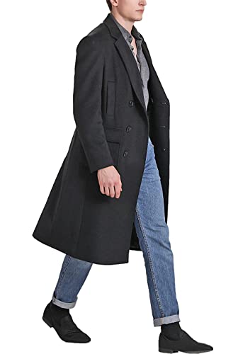 Landing Leathers Men Holmes Wool Blend Long Walking Pea Coat with Removable Hood (Also available in Big and Tall)3