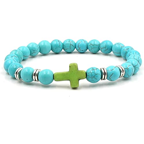 Bracelet homme pierre naturelle turquoise contre le stress - Élastique croisé 19cm