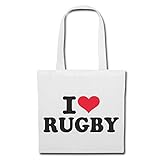 Reifen-Markt Tasche Umhängetasche I LOVE RUGBY - FOOTBALL - RUGBYAUSRÜSTUNG - RUGBY SPIELER - RUGBY SPORT Einkaufstasche Schulbeutel Turnbeutel in Weiß