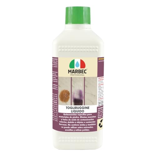 MARBEC TOGLIRUGGINE LIQUIDO 500ML Quitamanchas específico para eliminar manchas de óxido, óxidos metálicos y fertilizantes ferrosos de suelos y paredes