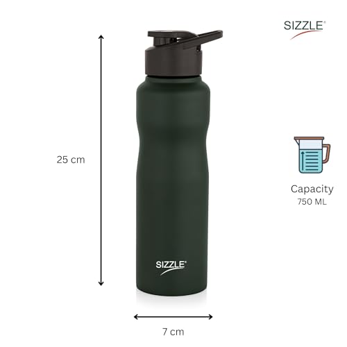 Image of Sizzle Orbit 750 ml Stainless Steel Water Bottle - Leakproof & Lightweight Fridge Bottle - for Gym, Office, School & Home - BPA Free, Easy to Clean (Dark Green)