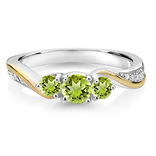 925 Sterling Silver and 10K Yellow Gold Green Peridot and White Lab Grown Diamond 3 Stone Engagement Ring For Women (0.57 Cttw, Gemstone August Birthstone, Available In Size 5, 6, 7, 8, 9)3