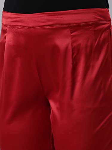 Image of GO COLORS Women Mid Rise Polyester Shiny Pant