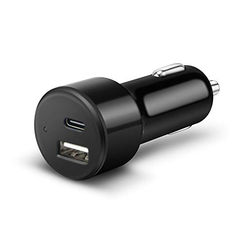ADWITS Caricabatteria da Auto da 30 W 2 Porte USB C PD 3.0 Alimentazione e USB Un Caricatore rapido Intelligente, Universale Compatibile con Smartphone Tablet Galaxy iPhone iPad e Altro, Nero
