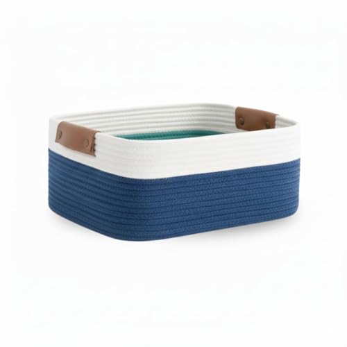 Image of GUDDE Cotton Rope Woven Storage Basket for Toys, Laundry & Blankets | Nursery Organizer Bin | Dog Toy Basket | Decorative Gift Hamper | Jute Style Home Storage (Blue.W)