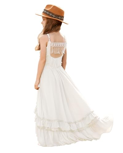 BIBIHOU Girls Kids Lace Backless Boho Holiday Wedding Maxi Flower Girl Dress