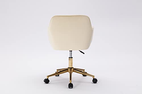 Modern Velvet Fabric Material Adjustable Height 360 Revolving Home Office Chair With Gold Metal Legs And Universal Wheel Leisure Task Chair For Small Space Indoor,Arm Chair For Makeup (Beige) #TOP3