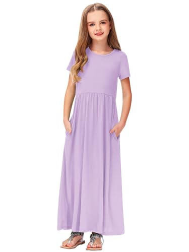 Image of Deerose Girls Maxi Dress Short Sleeve Casual Long Dresses with Pockets 5-14 Years