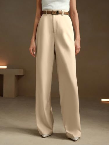 Image of KERI PERRY Trousers for Woman Pants Women's Formal Office Korean | Black Beige Track Pant | Straight | Cotton Spandex Stretchable Trouser | High-Waisted Bottom Wear