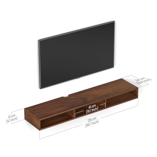 Image of BLUEWUD Primax Solo Standard Engineering Wood Wall Mount TV Entertainment Unit Set Top Box Stand /TV Cabinet Panel with Shelves for Books & Decor Display Unit, Ideal for 50 inch (Brown Maple)