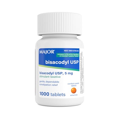 Major Bisacodyl 5 mg - Comfort Coated Stimulant Laxative for Gentle, Dependable, Constipation Relief - 1000 Tablets (1 Pack)